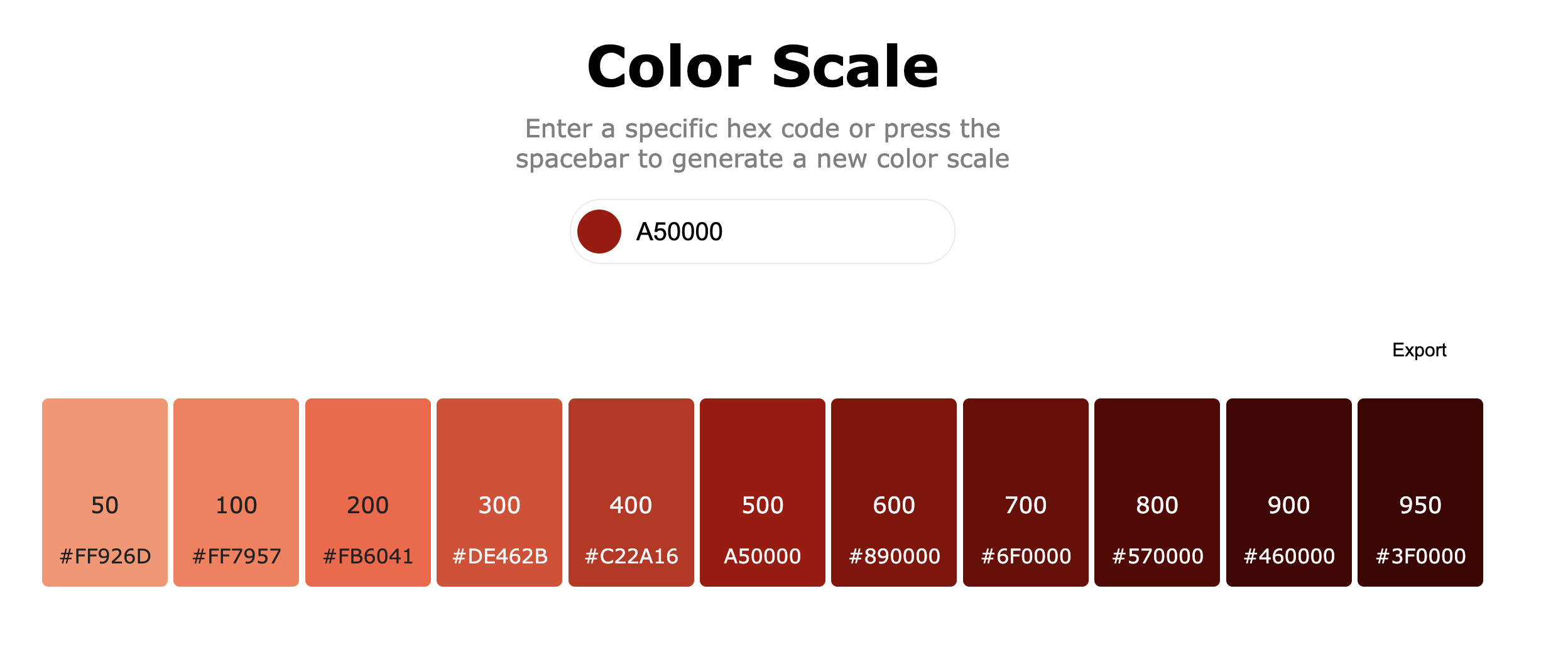 a screenshot of a color scale created on Colorlab